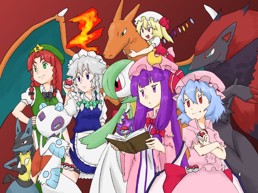 remilia scarlet, flandre scarlet, izayoi sakuya, patchouli knowledge, hong meiling, and 5 more (touhou and 2 more) drawn by matatabeat