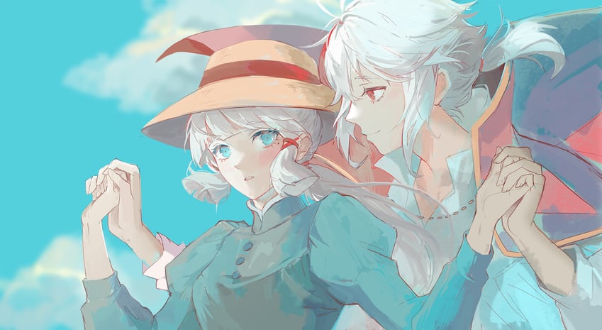 kamisato ayaka, kaedehara kazuha, howl pendragon, and sophie hatter (genshin impact and 2 more) drawn by iiumiarts