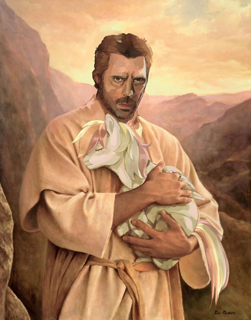 rainbow dash, jesus, and gregory house (my little pony and 3 more) drawn by peeperzcreeperz