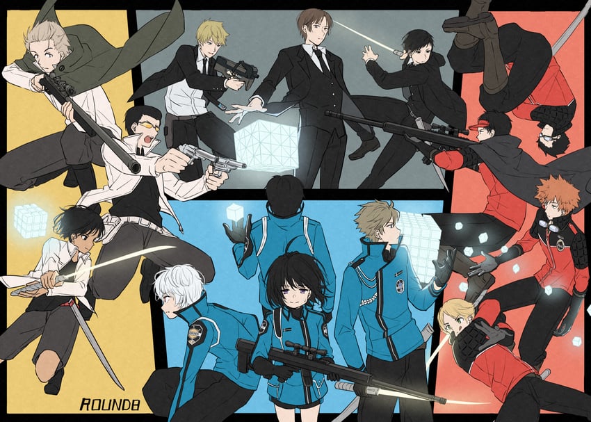 amatori chika, kuga yuuma, mikumo osamu, hyuse, inukai sumiharu, and 9 more (world trigger) drawn by kuro_n314