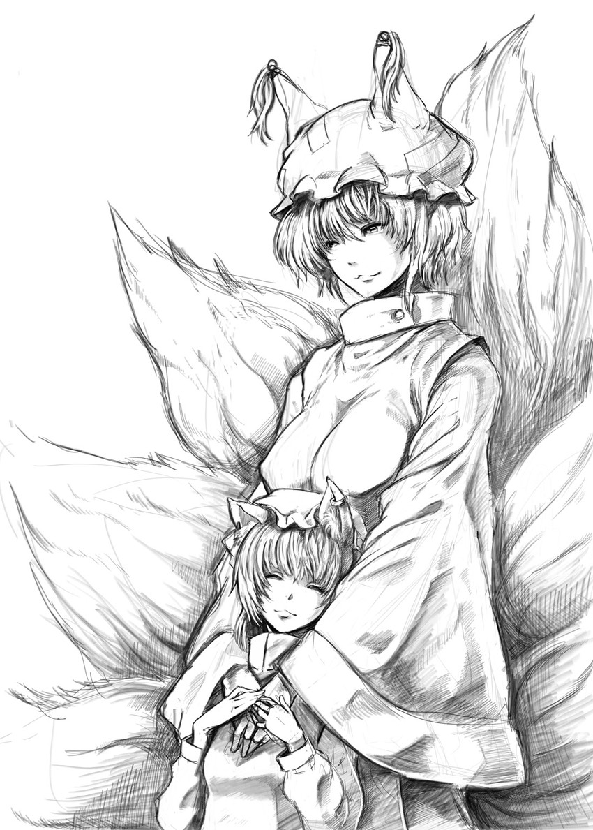 yakumo ran and chen (touhou) drawn by baten_(gei-vorugu)