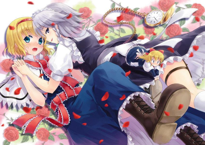 izayoi sakuya, alice margatroid, and shanghai doll (touhou) drawn by hyuuga_azuri