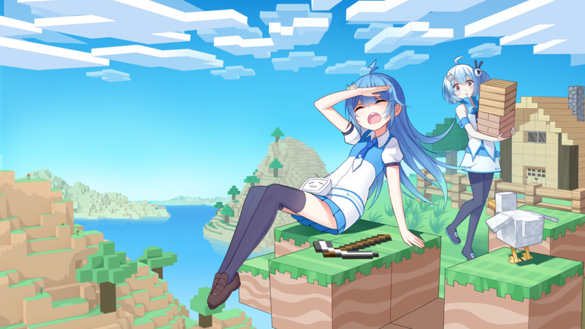 bili girl 33, bili girl 22, and xiao dianshi (minecraft and 1 more) drawn by siji_(szh5522)
