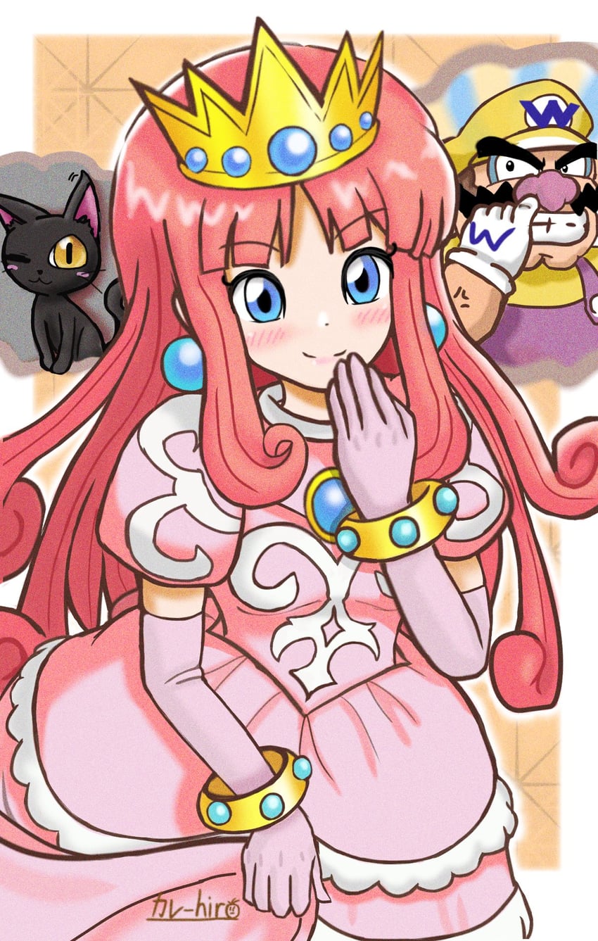 wario, princess shokora, and black cat (wario land and 1 more) drawn by ballhuman