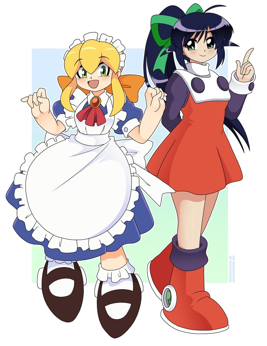 roll and andou mahoro (mega man and 1 more) drawn by nico-neko