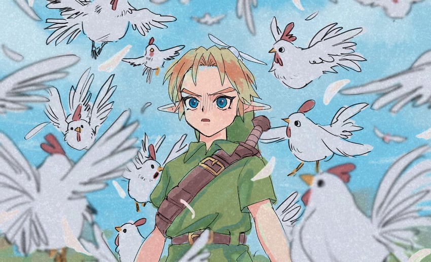 link, young link, and cucco (the legend of zelda and 1 more) drawn by yamori_(yamoooon21)