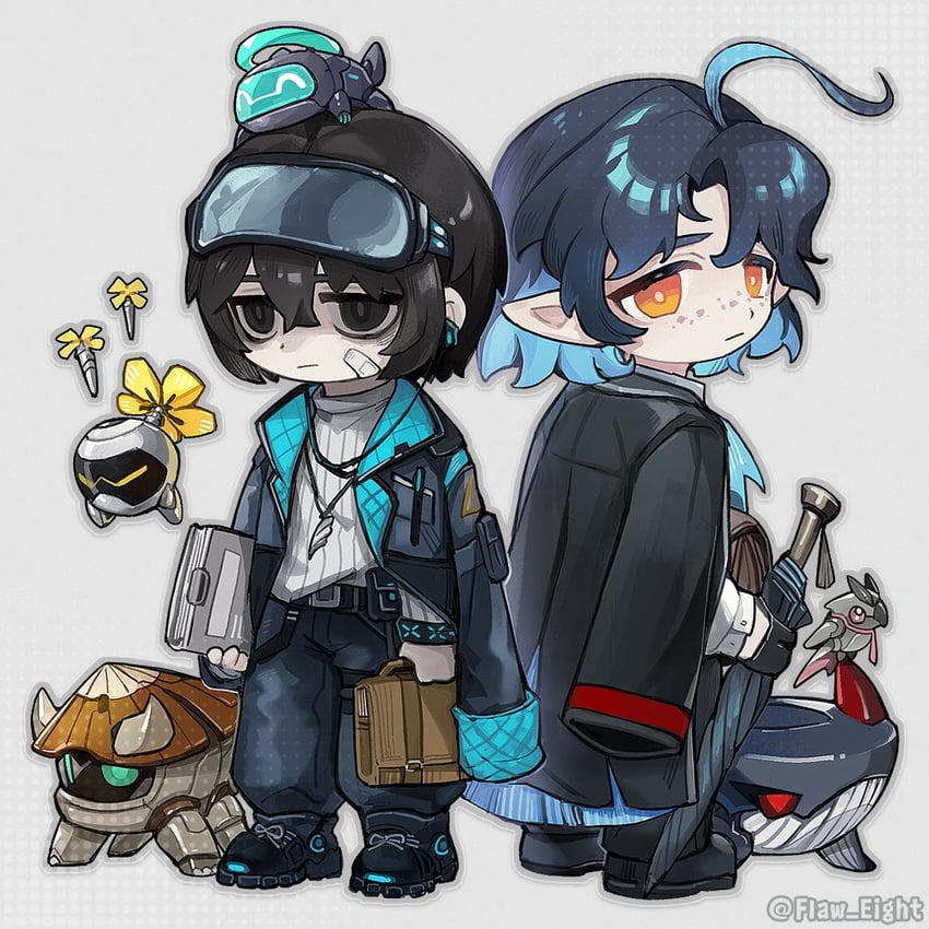 yi sang, irene, lumen, ulpianus, dongbaek, and 1 more (arknights and 2 more) drawn by flaw_eight
