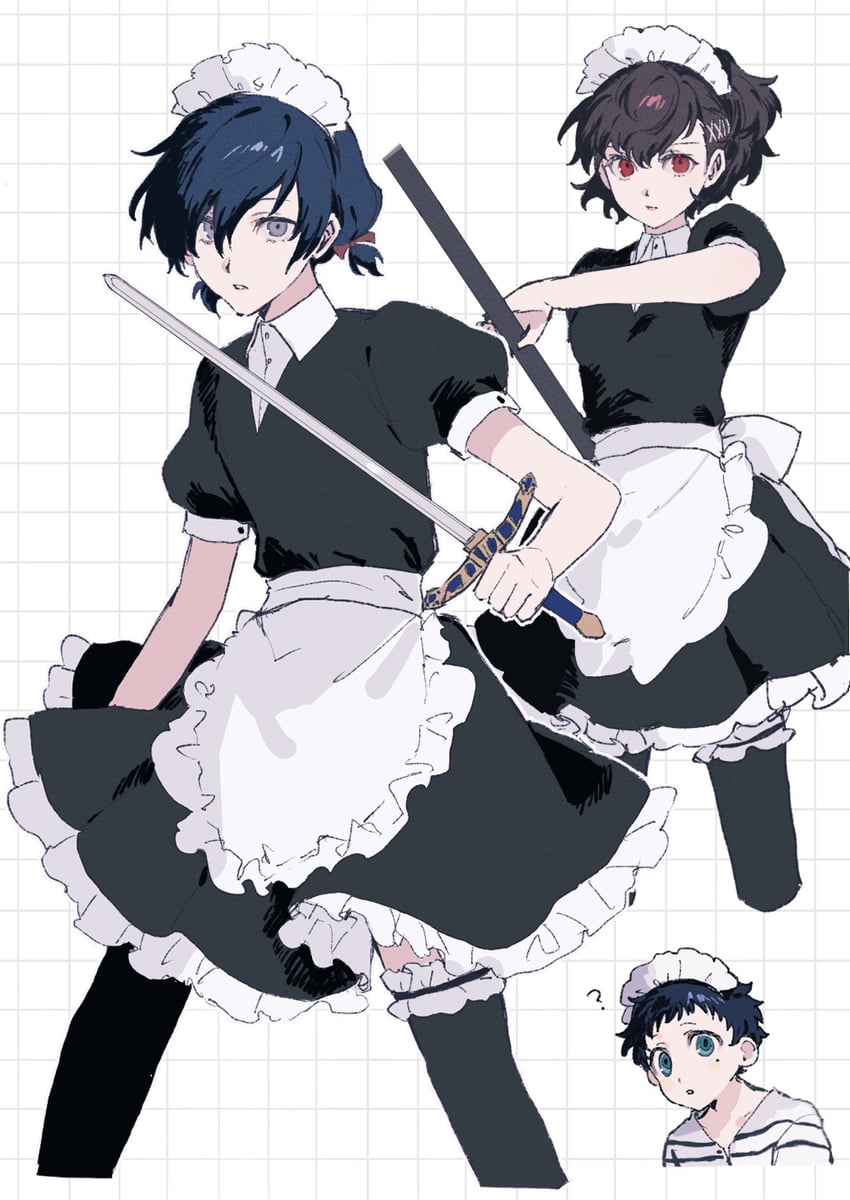 yuuki makoto, shiomi kotone, and pharos (persona and 4 more) drawn by uxco0