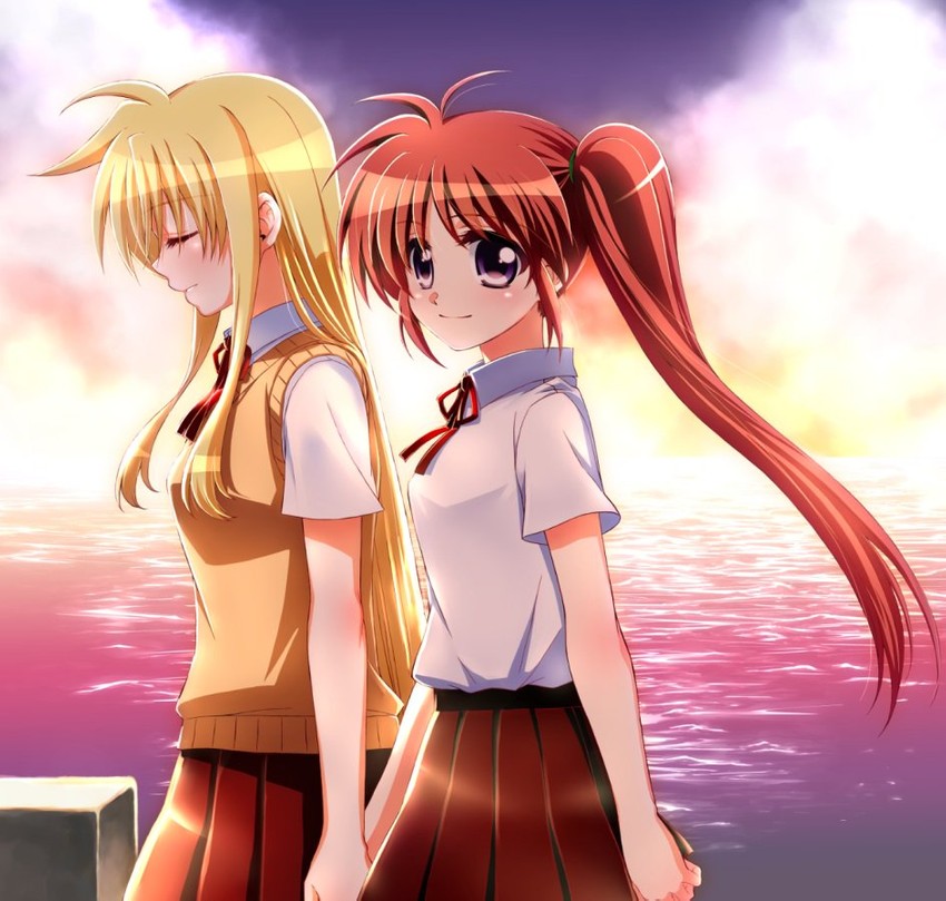 fate testarossa and takamachi nanoha (lyrical nanoha and 2 more) drawn by kohaku_(kohagura)