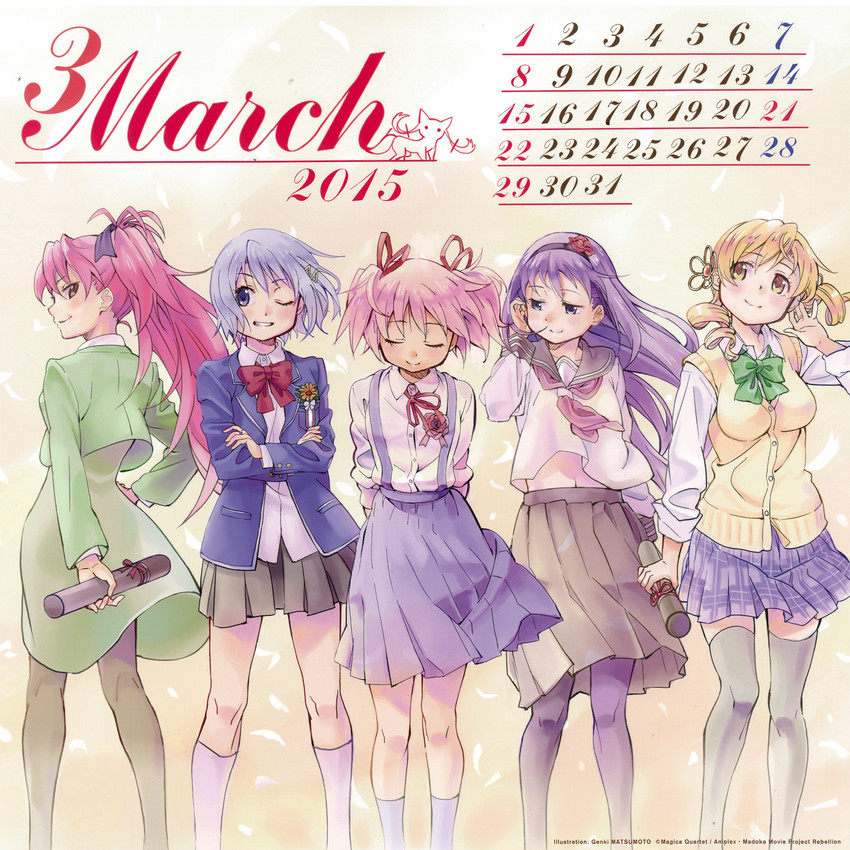 akemi homura, kaname madoka, miki sayaka, sakura kyoko, tomoe mami, and 1 more (mahou shoujo madoka magica) drawn by gengoro
