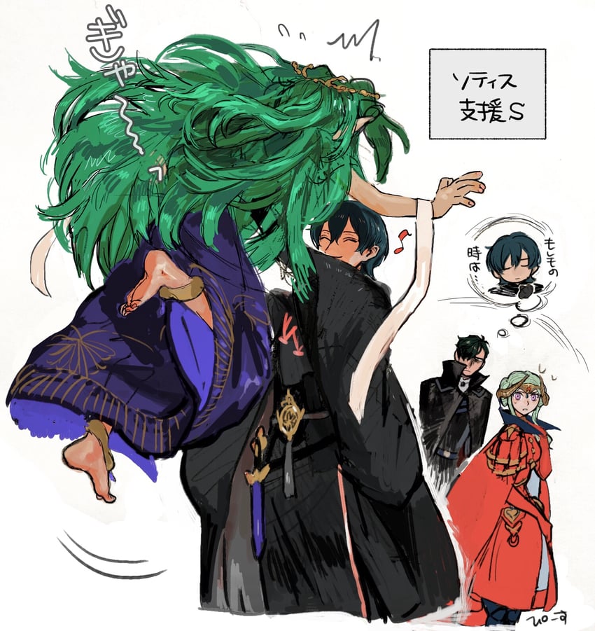 edelgard von hresvelg, male byleth, sothis, and hubert von vestra (fire emblem and 1 more) drawn by peace_(hanaa)