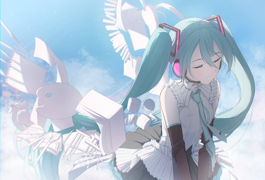 hatsune miku (vocaloid and 1 more) drawn by moonlightlight