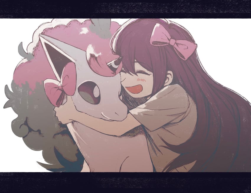 aubrey and galarian ponyta (pokemon and 1 more) drawn by o_oquo