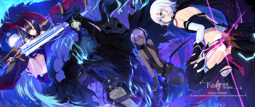 shuten douji, jack the ripper, hassan of serenity, and king hassan (fate and 1 more) drawn by touzai_(poppin_phl95)