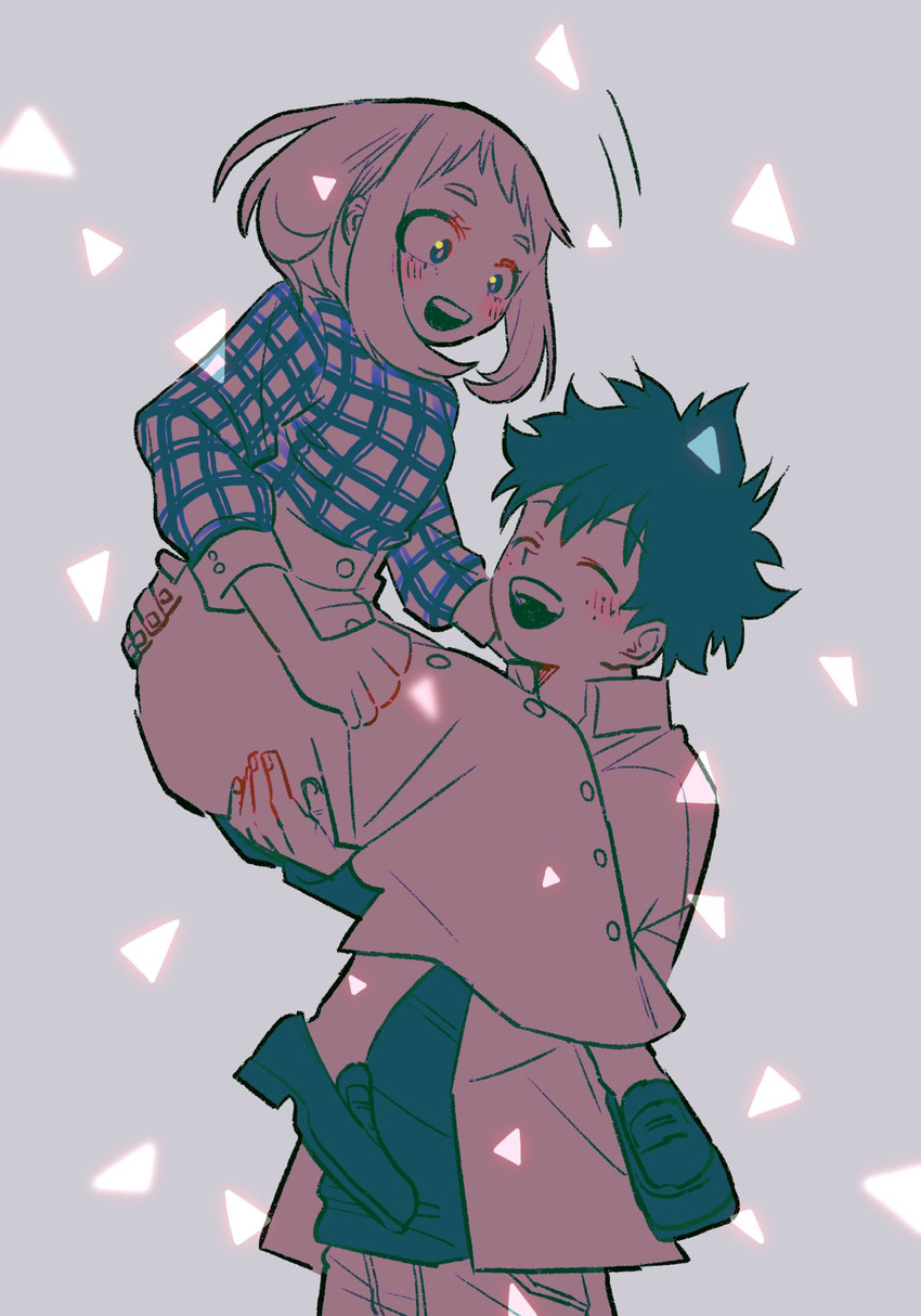midoriya izuku and uraraka ochaco (boku no hero academia) drawn by humanaliensleep