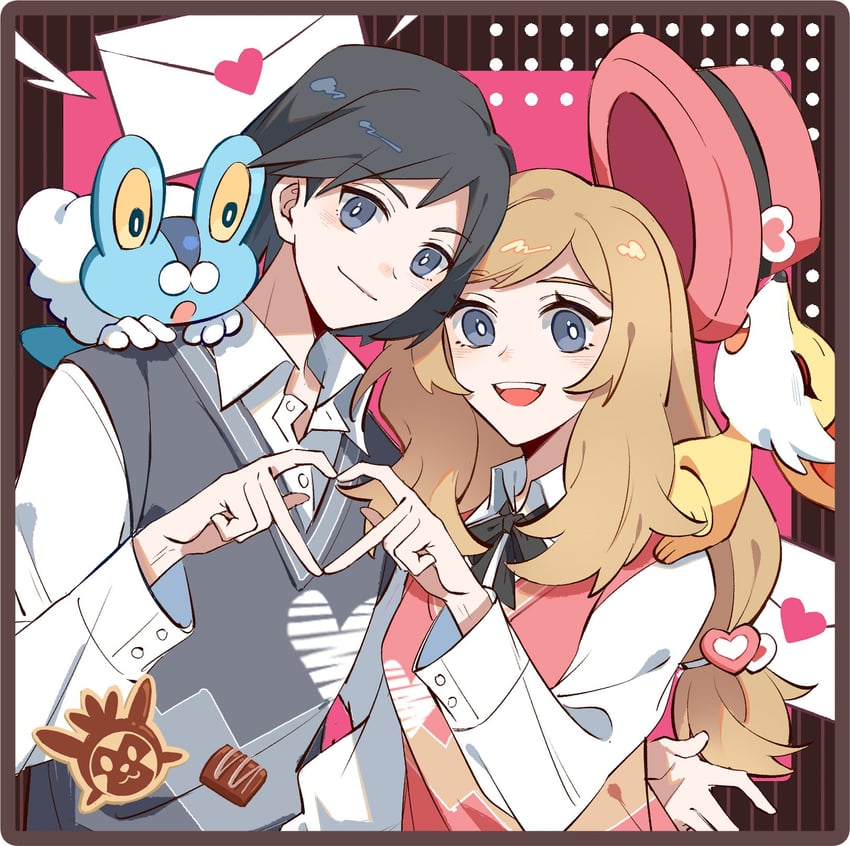serena, calem, fennekin, and chespin (pokemon and 1 more) drawn by sayo_(sayo4171999)
