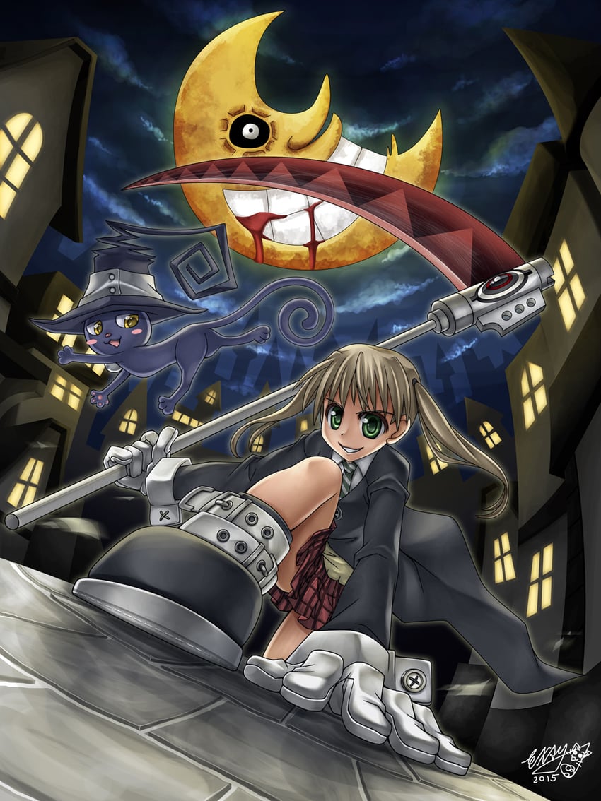 maka albarn, soul evans, and blair (soul eater) drawn by examheart