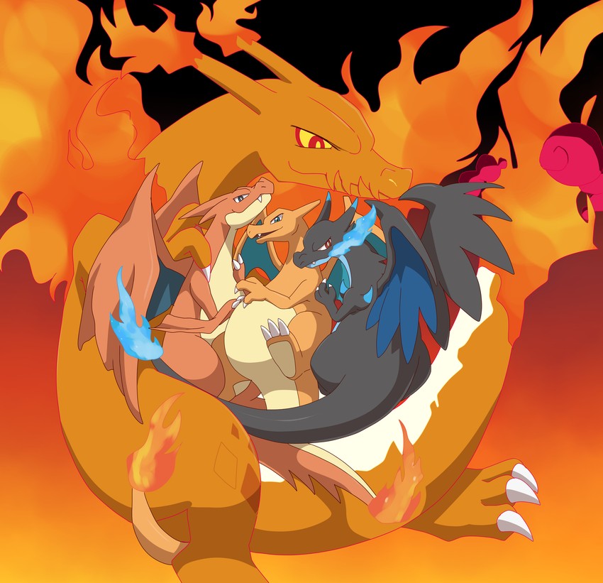 charizard, mega charizard x, mega charizard y, and gigantamax charizard (pokemon) drawn by enohito