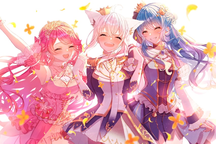 shirakami fubuki, hoshimachi suisei, and sakura miko (hololive) drawn by violet_viora