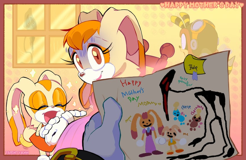 cream the rabbit, neutral chao, cheese, vanilla the rabbit, vector the crocodile, and 2 more (sonic) drawn by twentyann