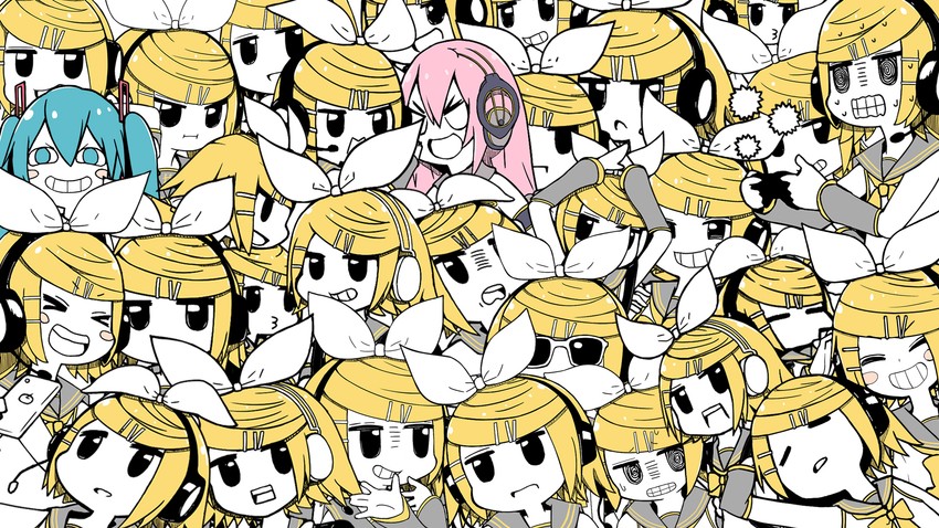 hatsune miku, kagamine rin, and megurine luka (vocaloid and 1 more) drawn by rennkurusu