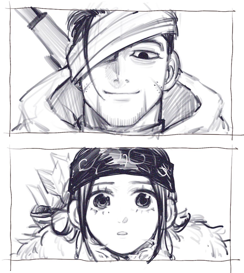 ogata hyakunosuke and asirpa (golden kamuy) drawn by da_ning_(llemonyyyy)