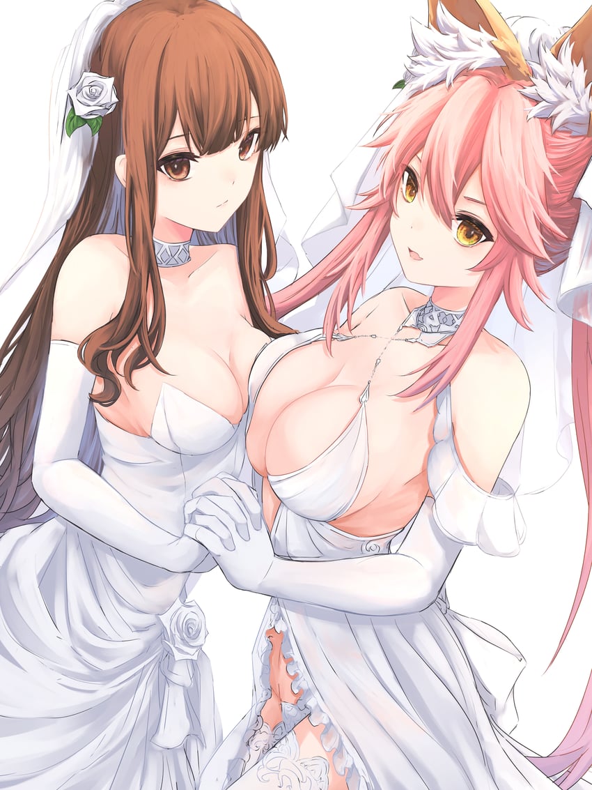 tamamo, tamamo no mae, and kishinami hakuno (fate and 3 more) drawn by yagi_(yagi5art)