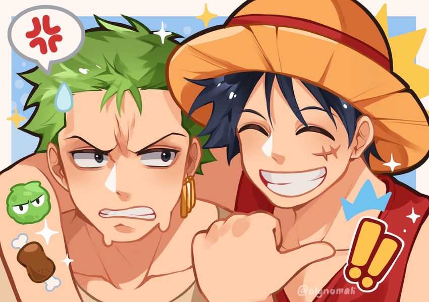 monkey d. luffy and roronoa zoro (one piece) drawn by alynomali