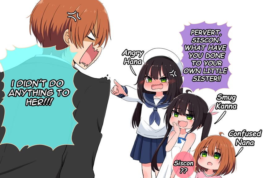 onii-chan, nana, kanna, and hana (original) drawn by eleazarmikai