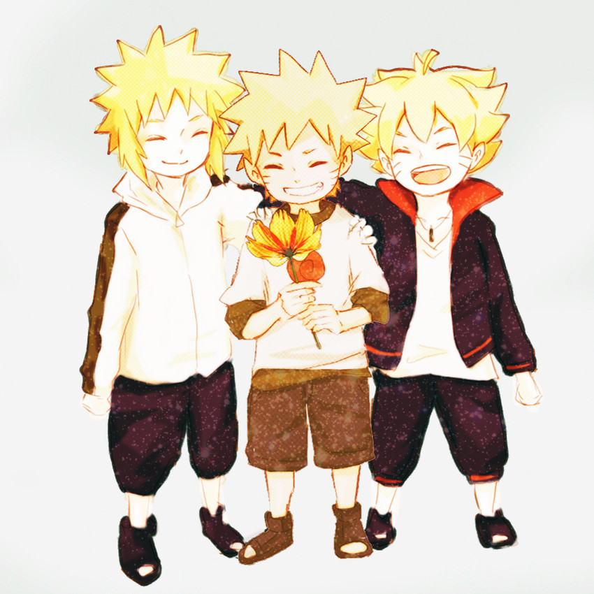 uzumaki naruto, uzumaki boruto, and namikaze minato (naruto) drawn by yuno_(kirakiracosmic)