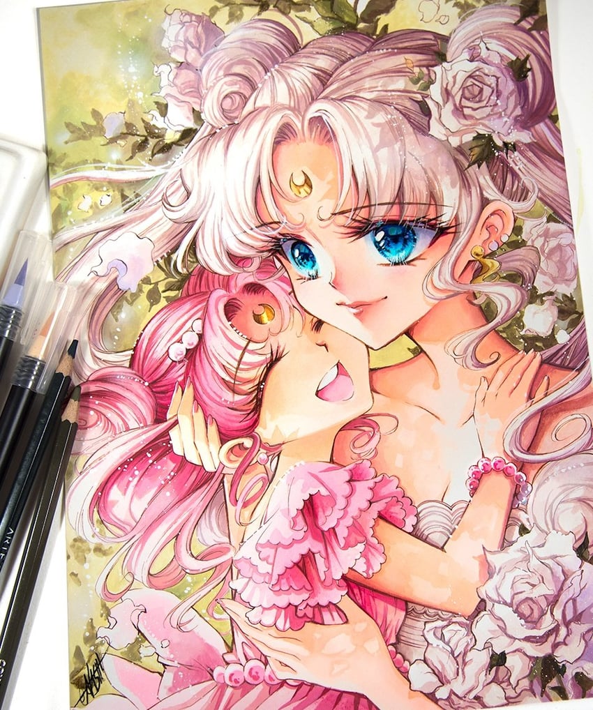 tsukino usagi, chibi usa, small lady serenity, and neo queen serenity (bishoujo senshi sailor moon) drawn by nashi_juni