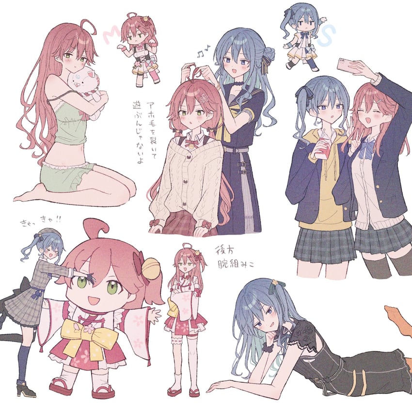 hoshimachi suisei, sakura miko, 35p, and mikodanye (hololive) drawn by mametarou_(mameji)