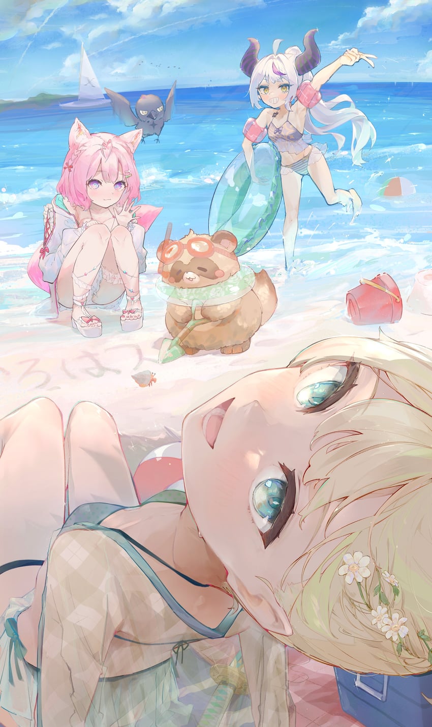 la+ darknesss, hakui koyori, kazama iroha, crow, and pokobee (hololive) drawn by sauce_darusungi