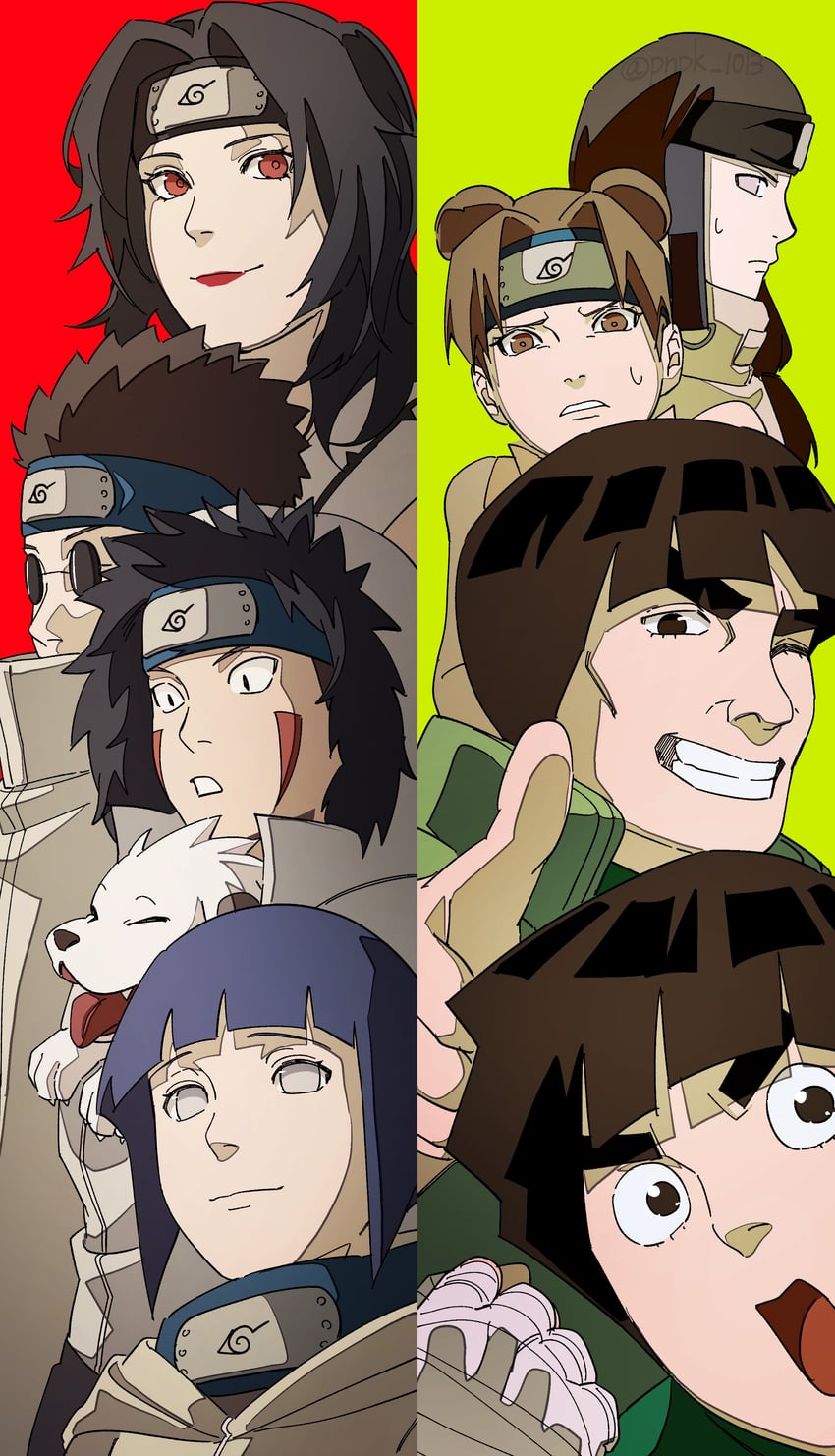 hyuuga hinata, tenten, rock lee, hyuuga neji, inuzuka kiba, and 4 more (naruto) drawn by pnpk_1013
