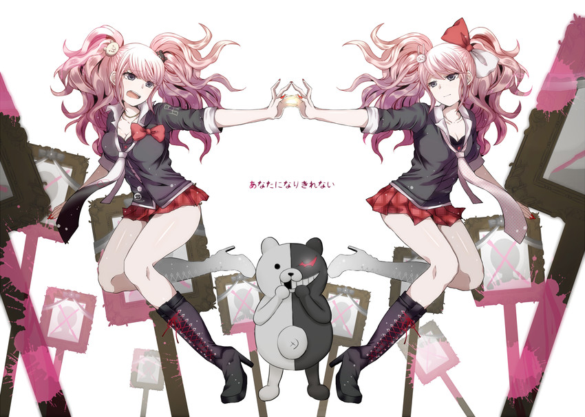 enoshima junko, monokuma, and ikusaba mukuro (danganronpa and 1 more) drawn by kiichi_02