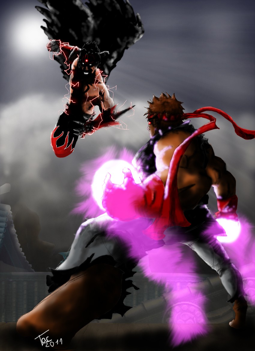 ryu, kazama jin, devil jin, and evil ryu (street fighter and 2 more) drawn by tiagotac