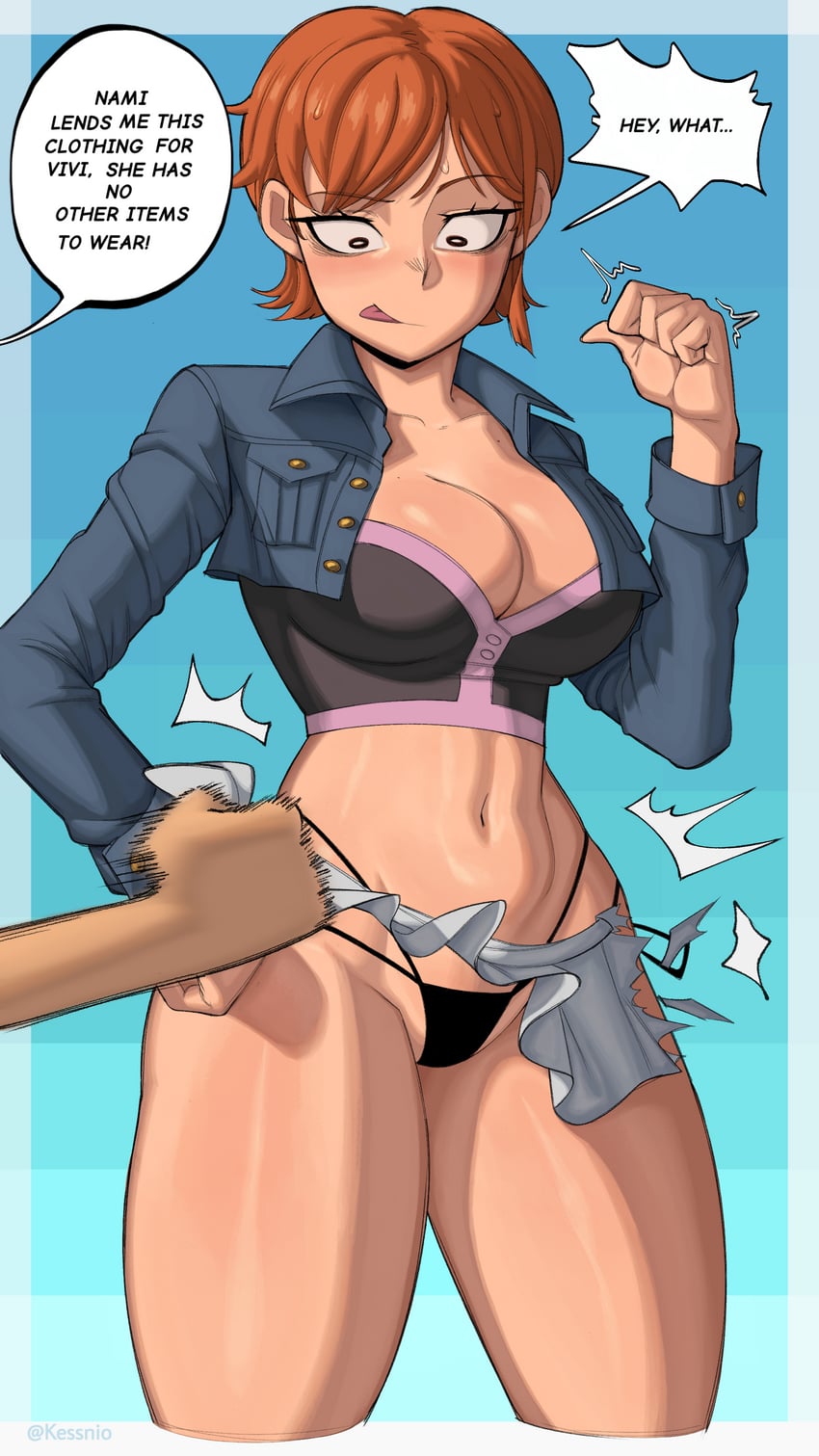 nami and monkey d. luffy (one piece) drawn by xabelha