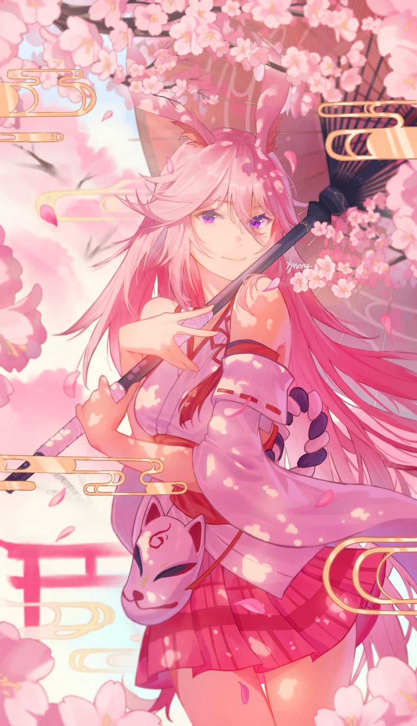 yae sakura (honkai and 1 more) drawn by yjwong