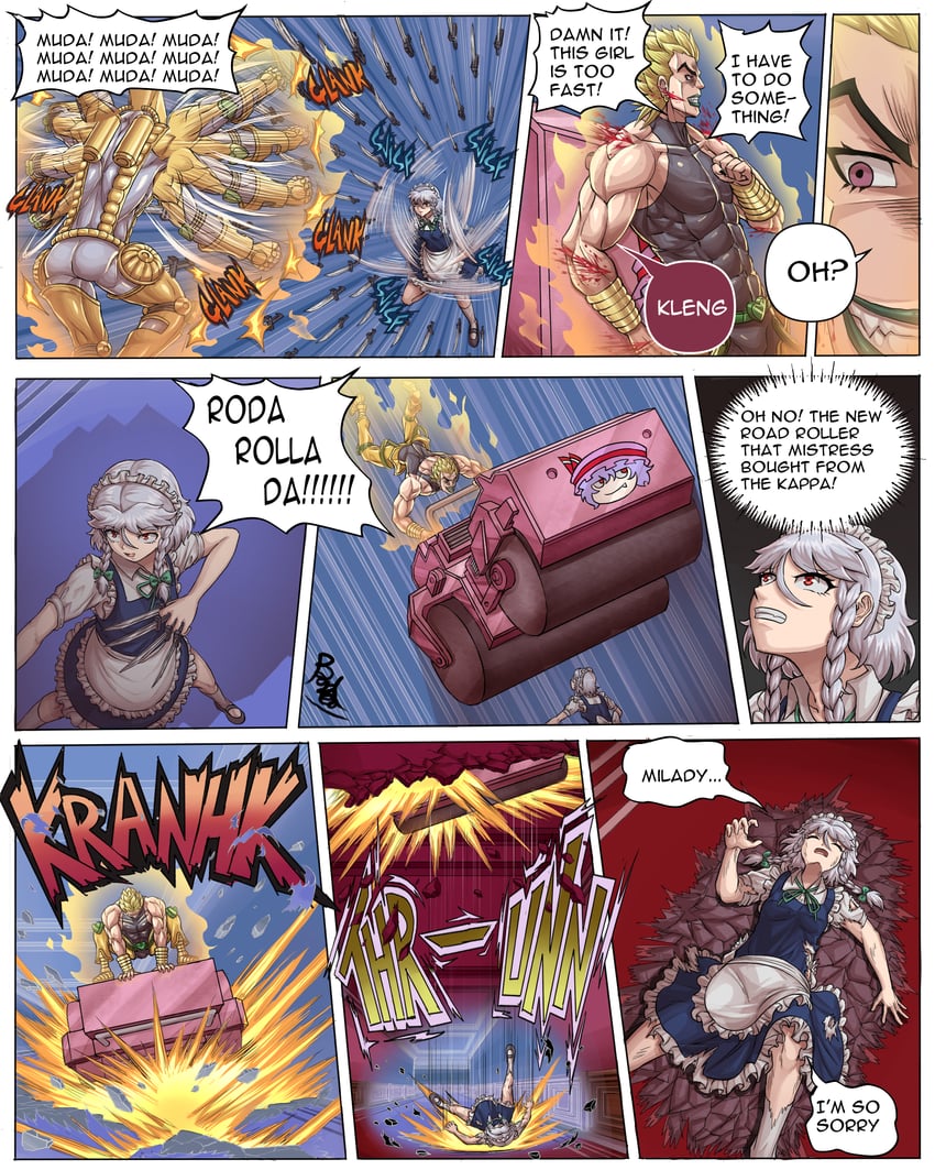 remilia scarlet, izayoi sakuya, dio brando, and the world (touhou and 3 more) drawn by buhbuhbored