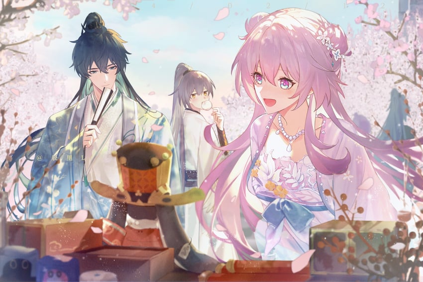 trailblazer, stelle, march 7th, dan heng, and pom-pom (honkai and 1 more) drawn by chen_li