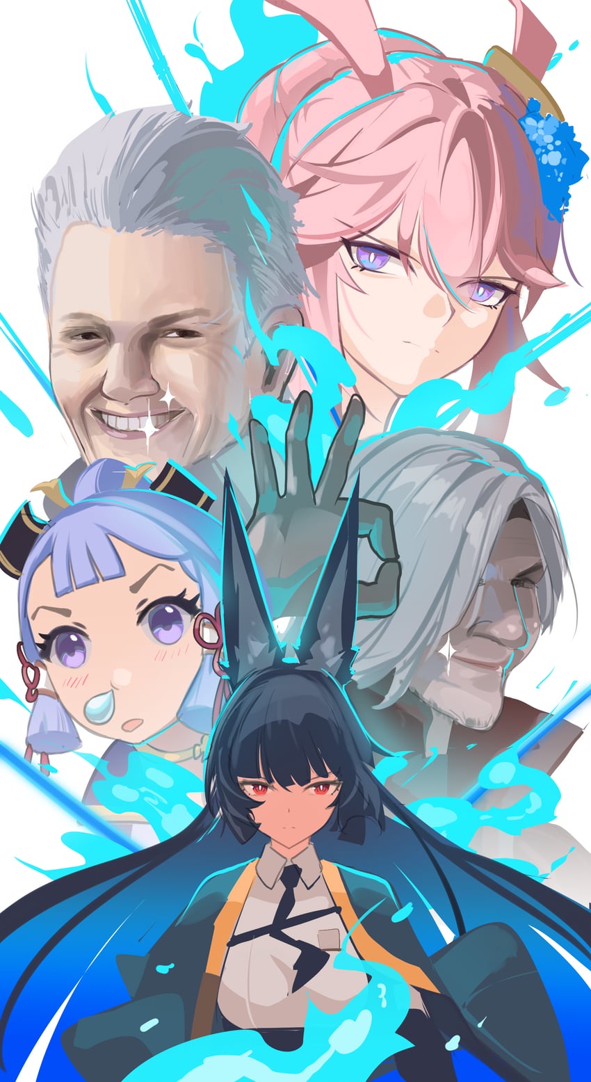 kamisato ayaka, hoshimi miyabi, yae sakura, dante, and vergil (genshin impact and 6 more) drawn by luomo