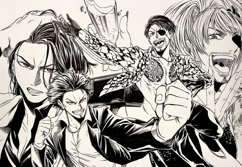majima goro, kasuga ichiban, nishikiyama akira, and goromi (ryuu ga gotoku and 3 more) drawn by ff2rose