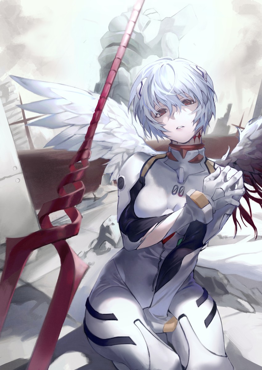 ayanami rei and eva 00 (neon genesis evangelion) drawn by hiro_(hirohiro_gorira)