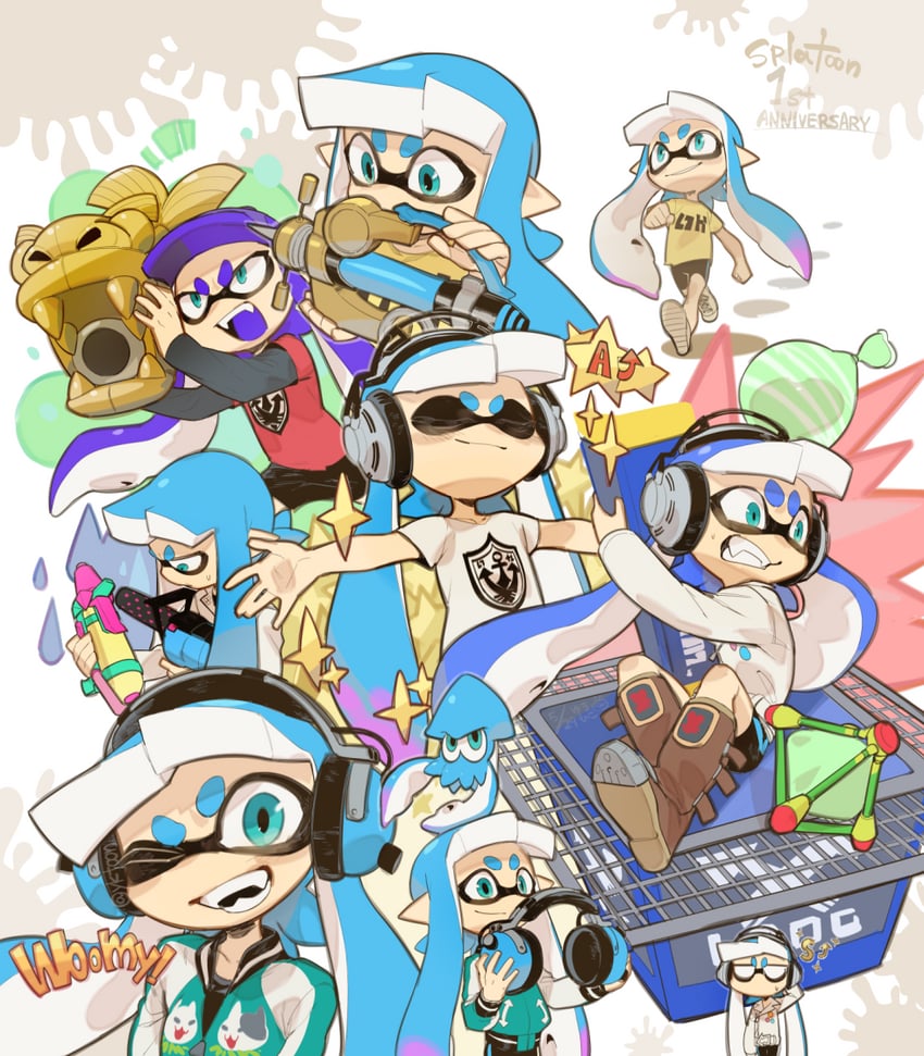 inkling player character and inkling girl (splatoon and 1 more) drawn by mojaranmo