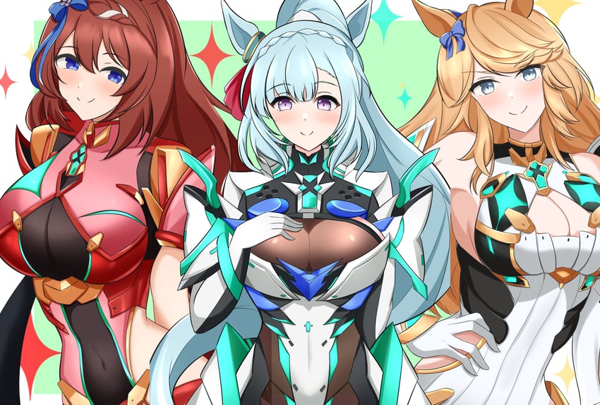 pyra, mythra, super creek, mejiro ardan, gold city, and 1 more (umamusume and 2 more) drawn by arn7