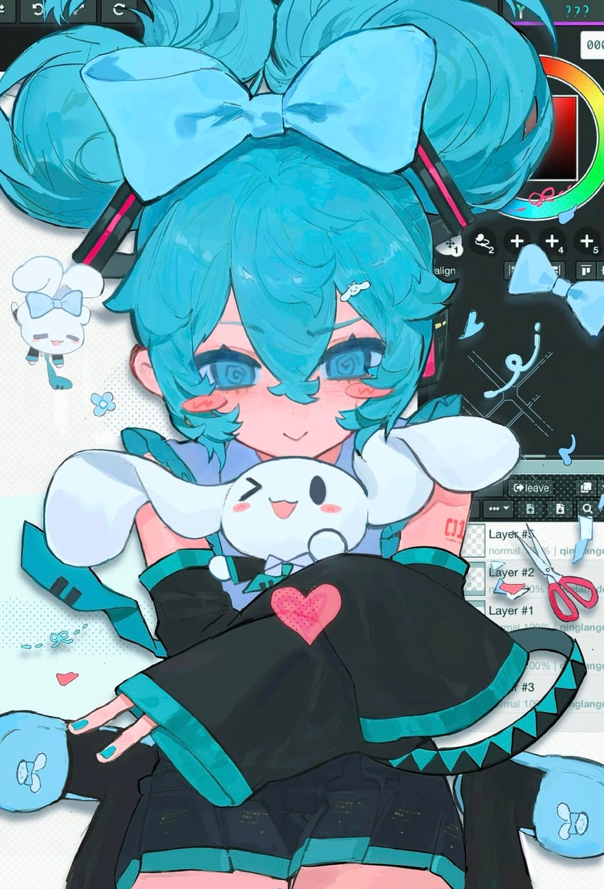 hatsune miku, cinnamoroll, and cinnamiku (vocaloid and 2 more) drawn by kaiaik_(zheliakaina)