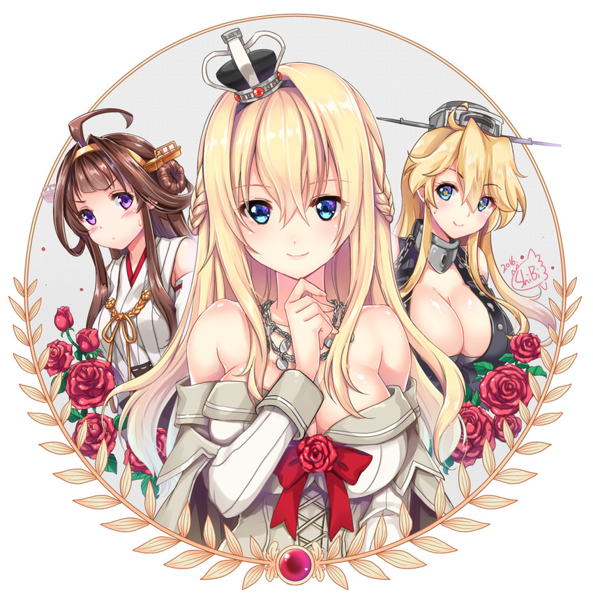 kongou, iowa, and warspite (kantai collection) drawn by shibi