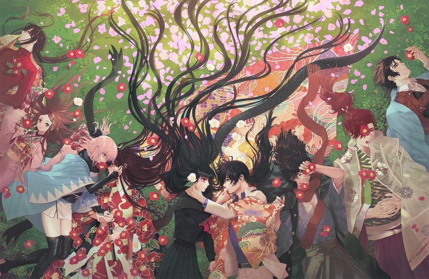 okita souji, oda nobunaga, oda nobukatsu, okada izou, oryou, and 4 more (fate and 2 more) drawn by warabi_tama