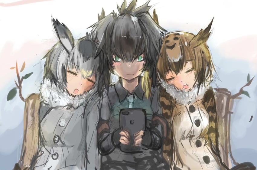shoebill, northern white-faced owl, and eurasian eagle owl (kemono friends) drawn by panties_(pantsu-pirate)