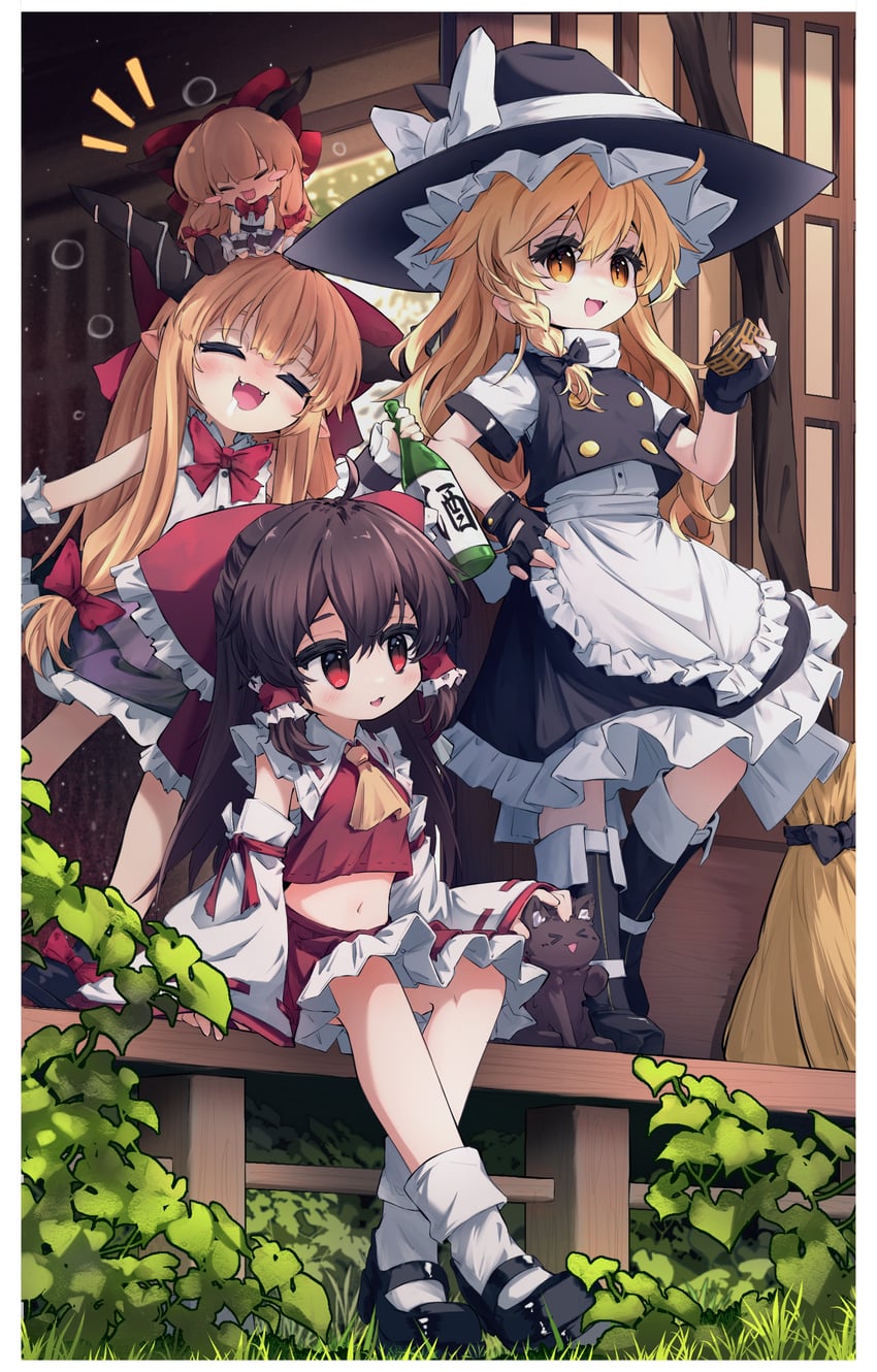hakurei reimu, kirisame marisa, and ibuki suika (touhou) drawn by mr.turtle_head